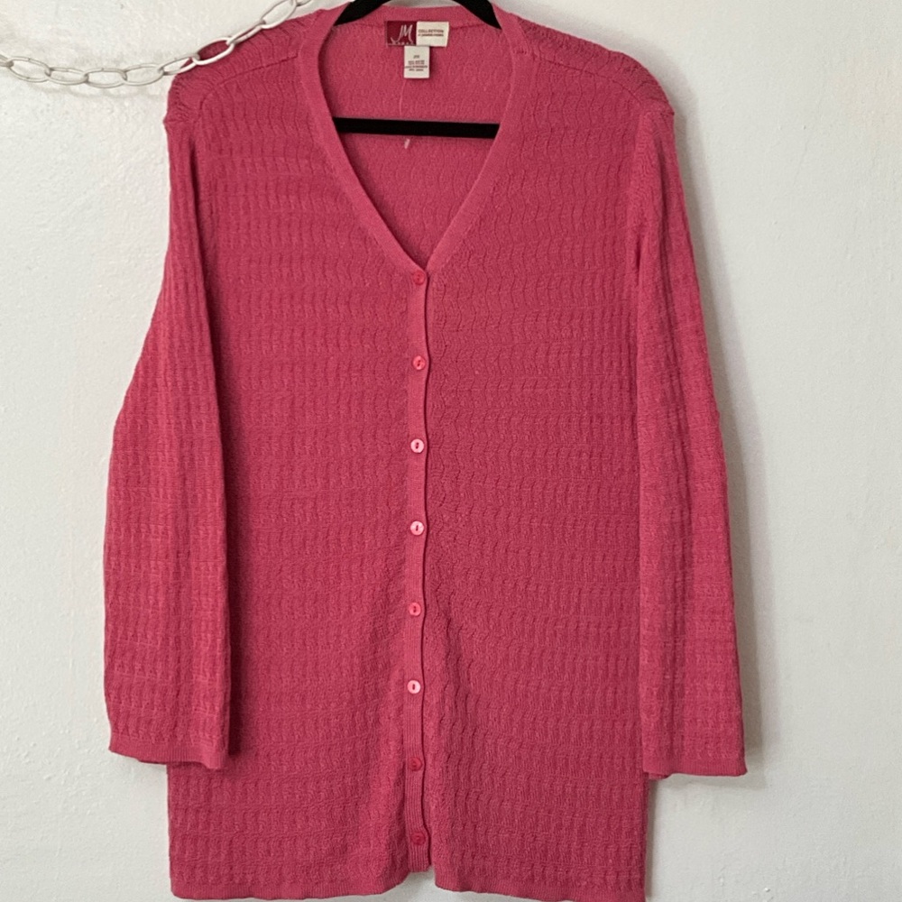 JM Collection Rose Pink Ribbed V-Neck Button Cardigan